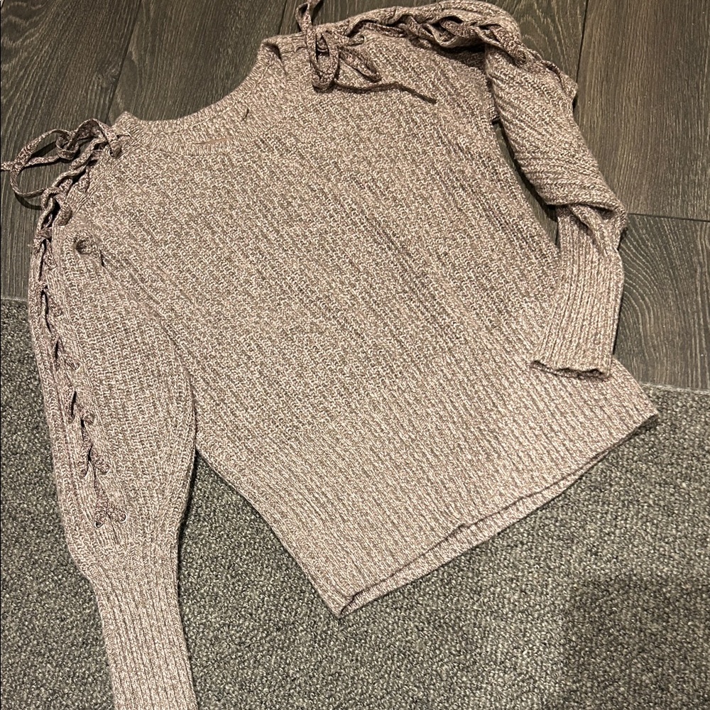Rebecca Minkoff Taupe Sweater with Lace-Up Detail